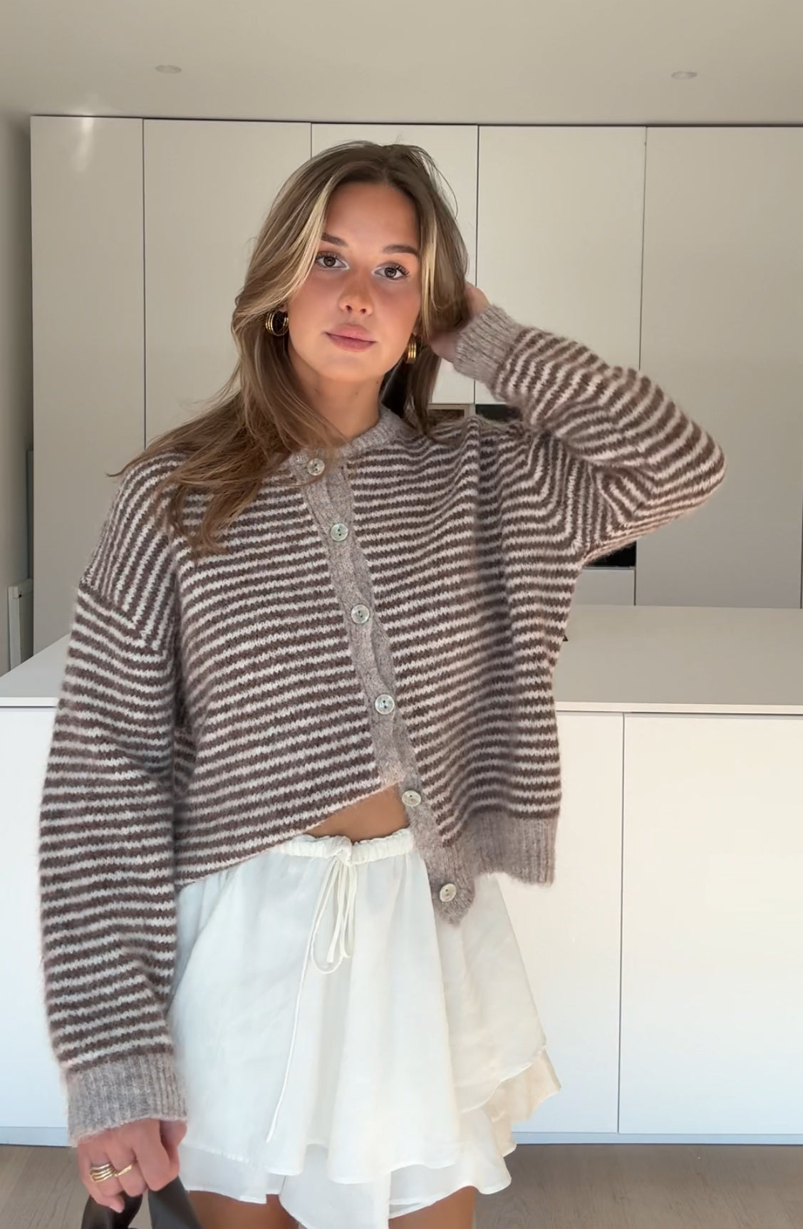 SOFT STRIPED CARDIGAN CINNAMON