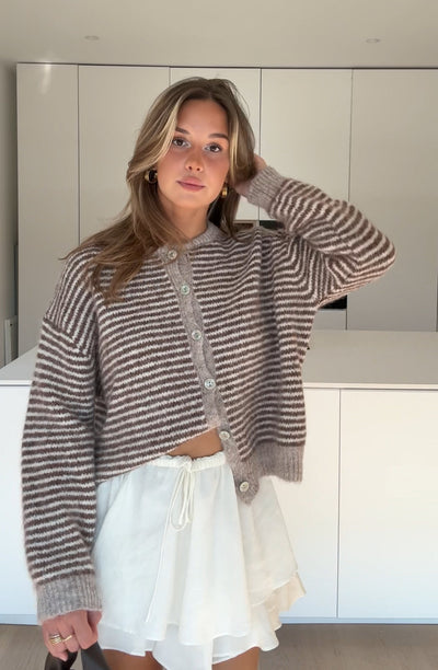 SOFT STRIPED CARDIGAN CINNAMON