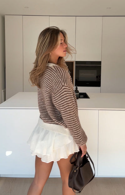 SOFT STRIPED CARDIGAN TOFFEE