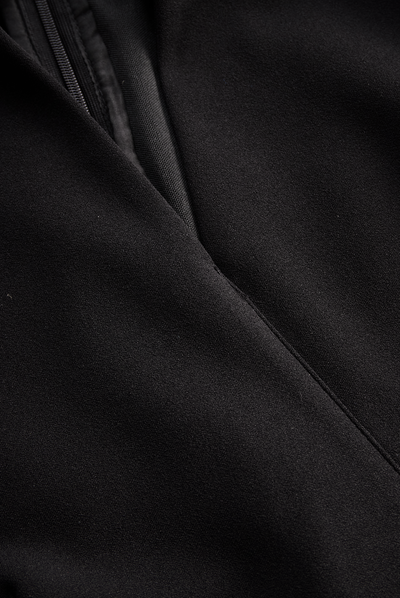 Refined Black Dress with Belt and Mandarin Collar