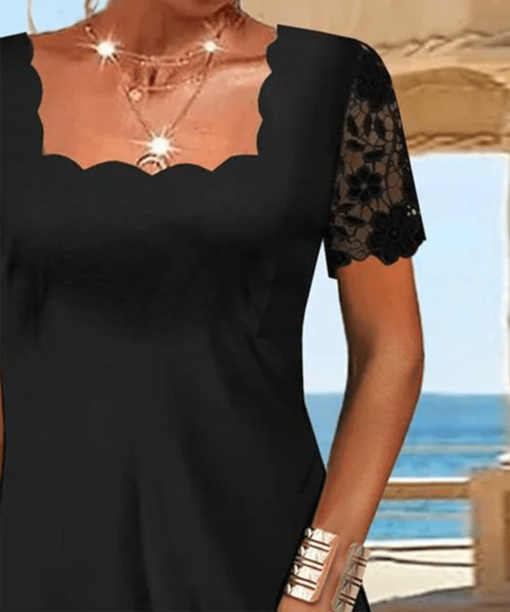 Maria | Scalloped Black Midi