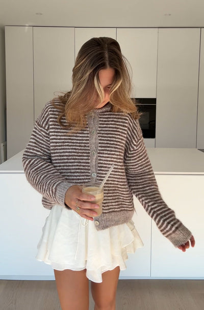 SOFT STRIPED CARDIGAN CINNAMON