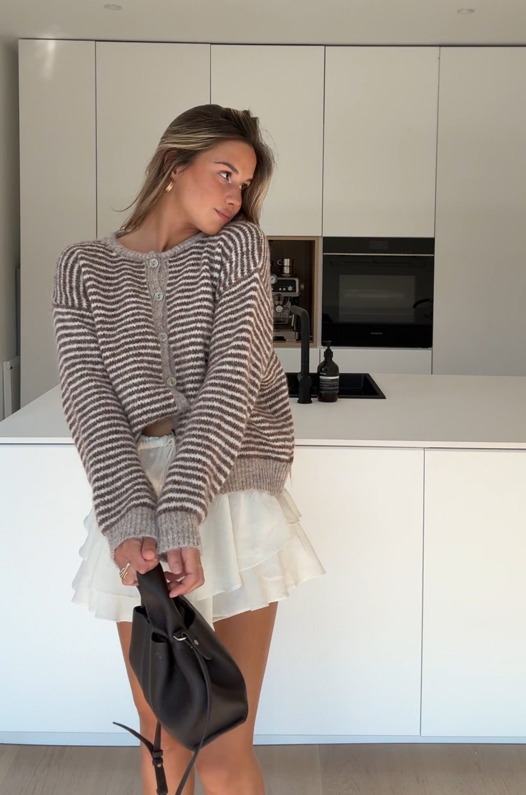 SOFT STRIPED CARDIGAN CINNAMON