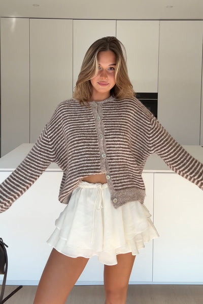 SOFT STRIPED CARDIGAN CINNAMON
