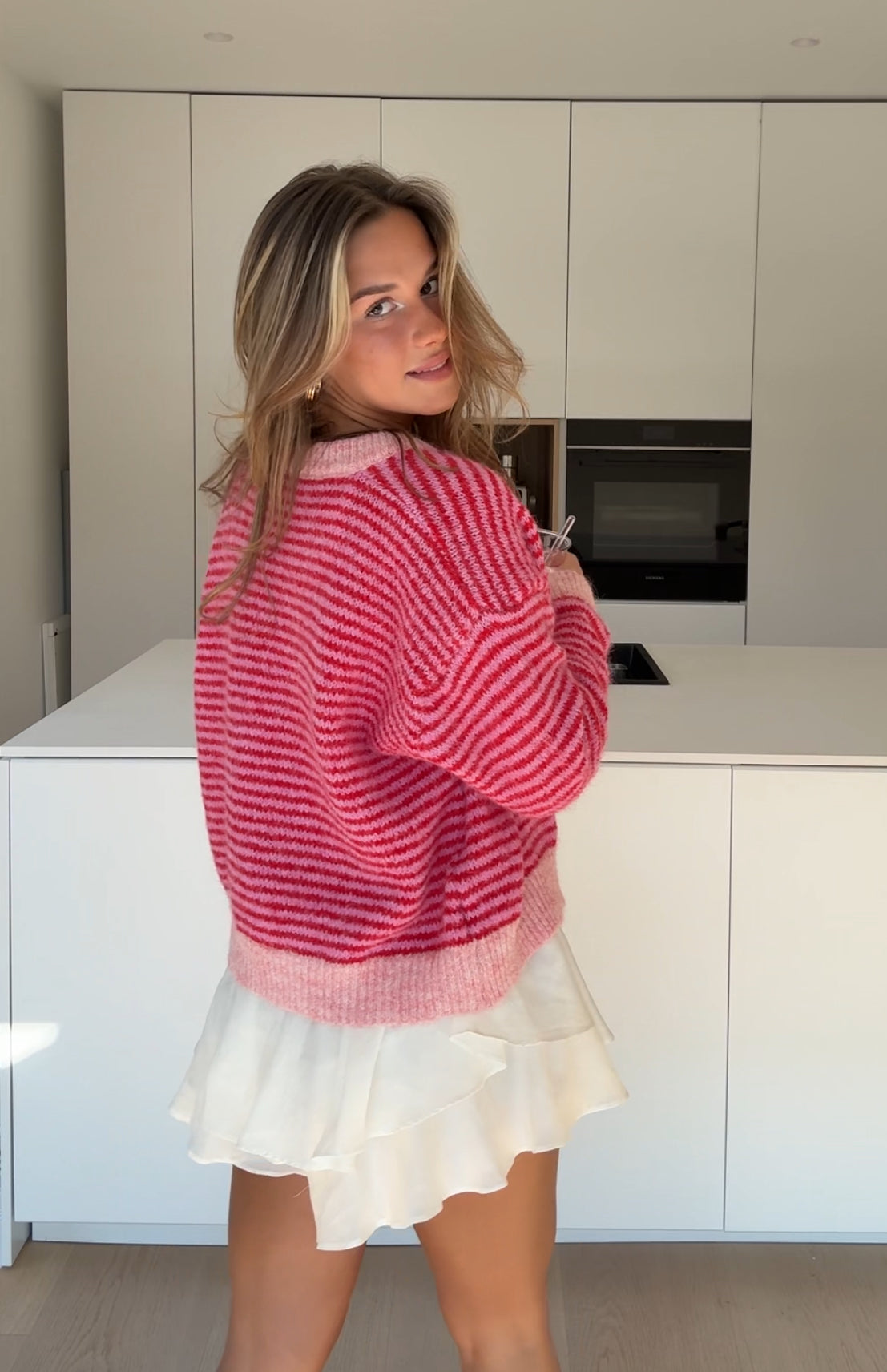 SOFT STRIPED CARDIGAN CHERRY