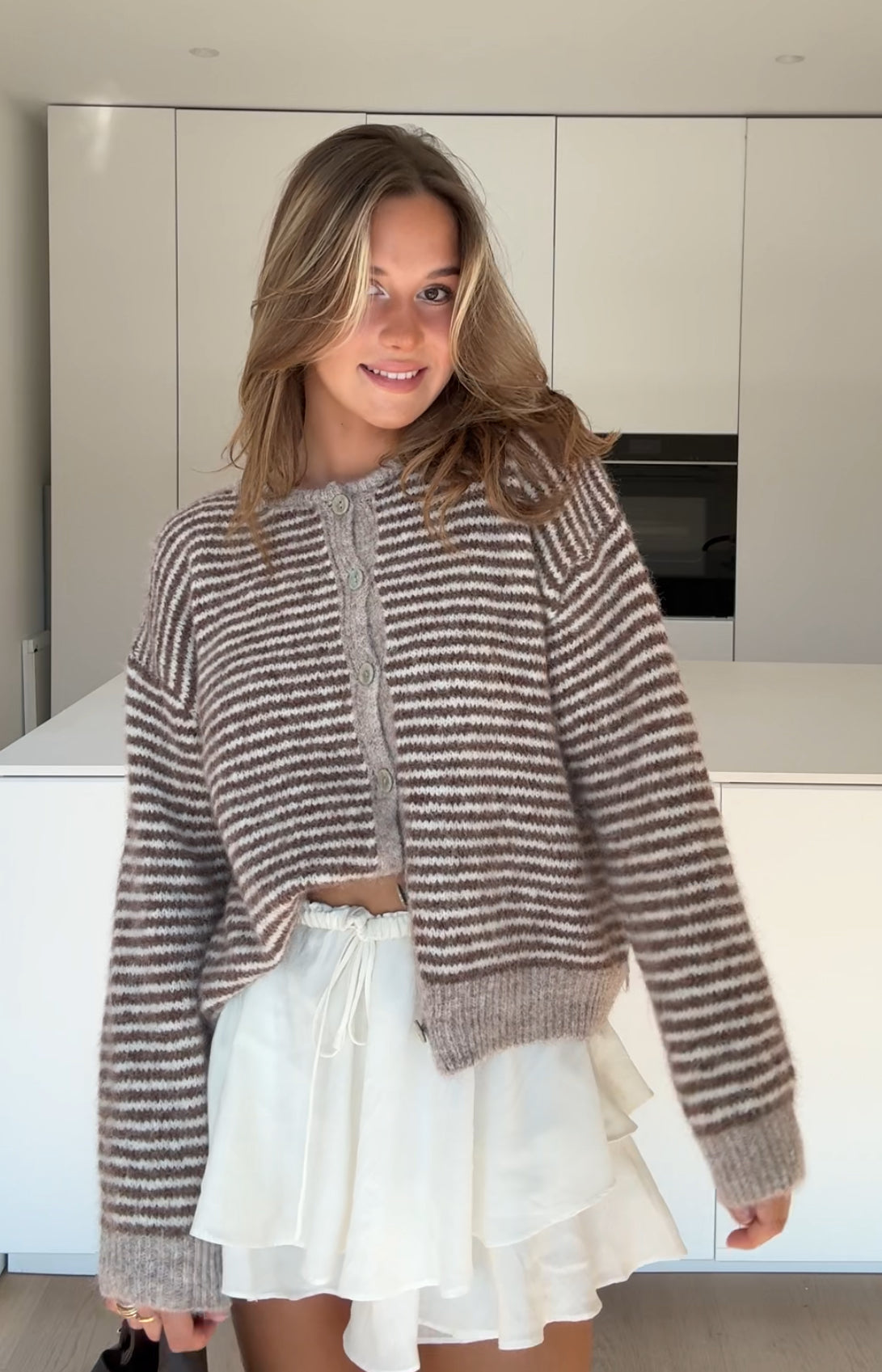 SOFT STRIPED CARDIGAN CINNAMON
