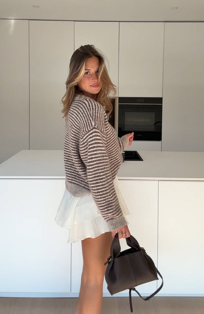 SOFT STRIPED CARDIGAN CINNAMON