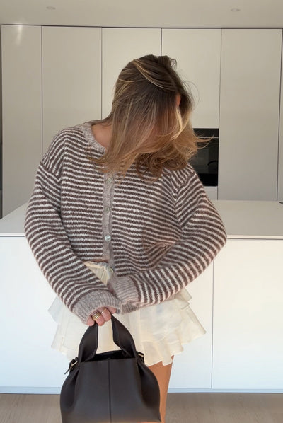 SOFT STRIPED CARDIGAN CINNAMON