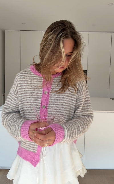 SOFT STRIPED CARDIGAN CREAMY PINK