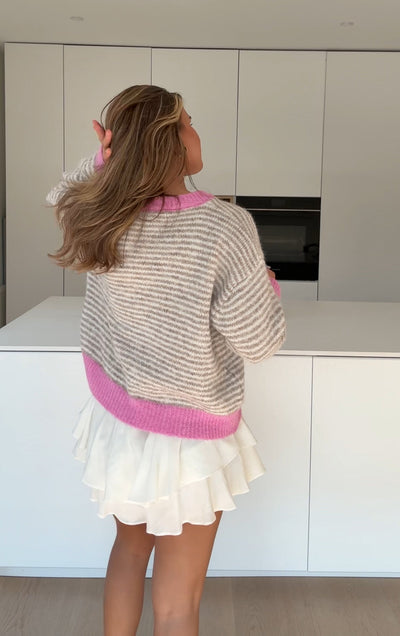 SOFT STRIPED CARDIGAN CREAMY PINK