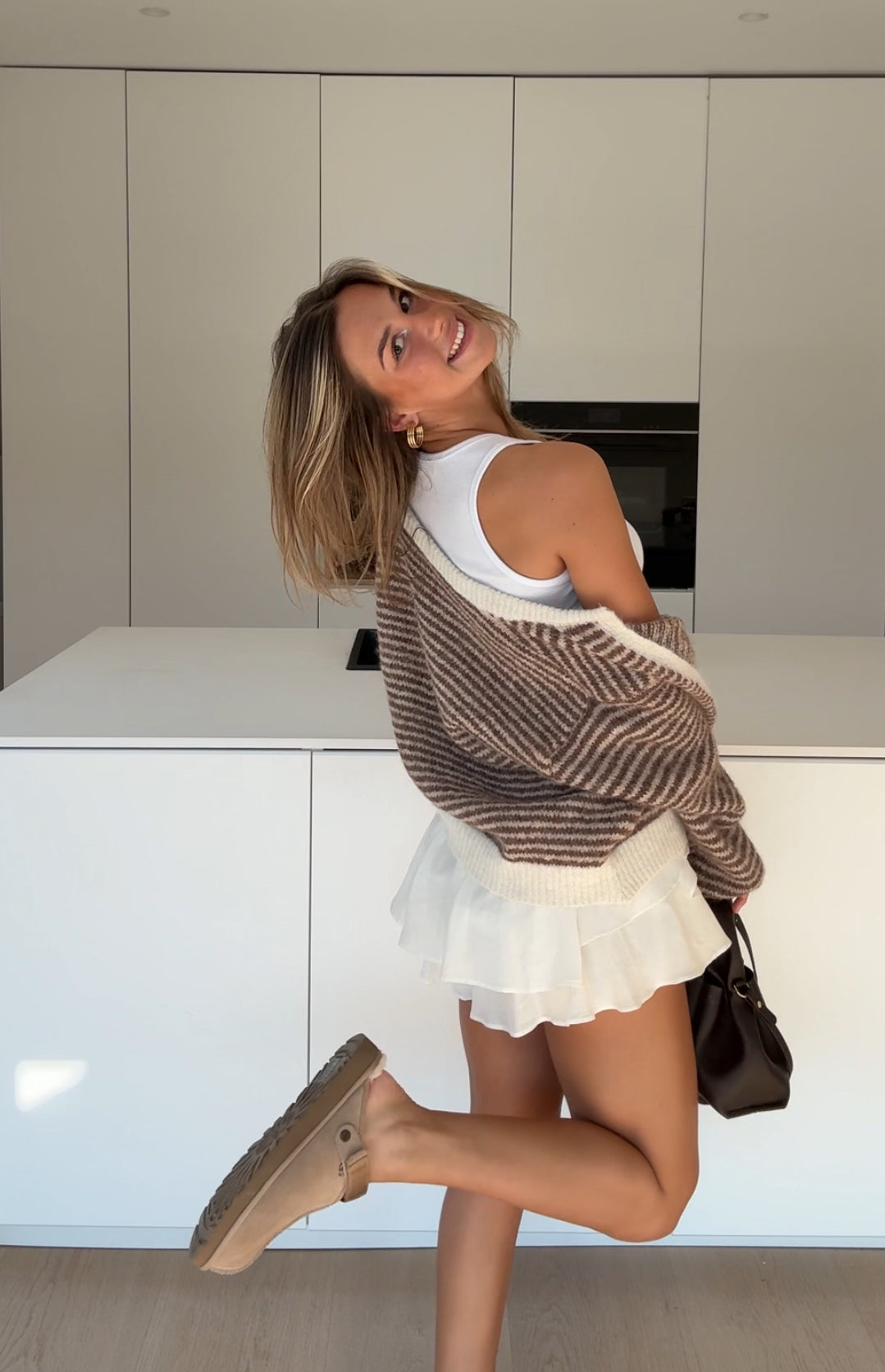 SOFT STRIPED CARDIGAN TOFFEE