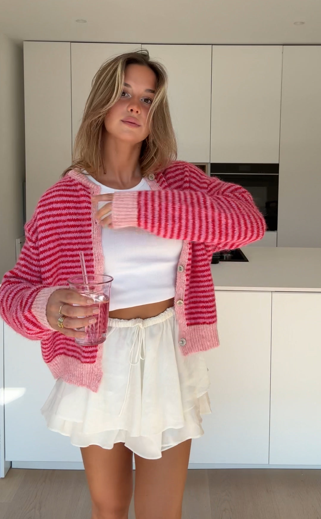 SOFT STRIPED CARDIGAN CHERRY