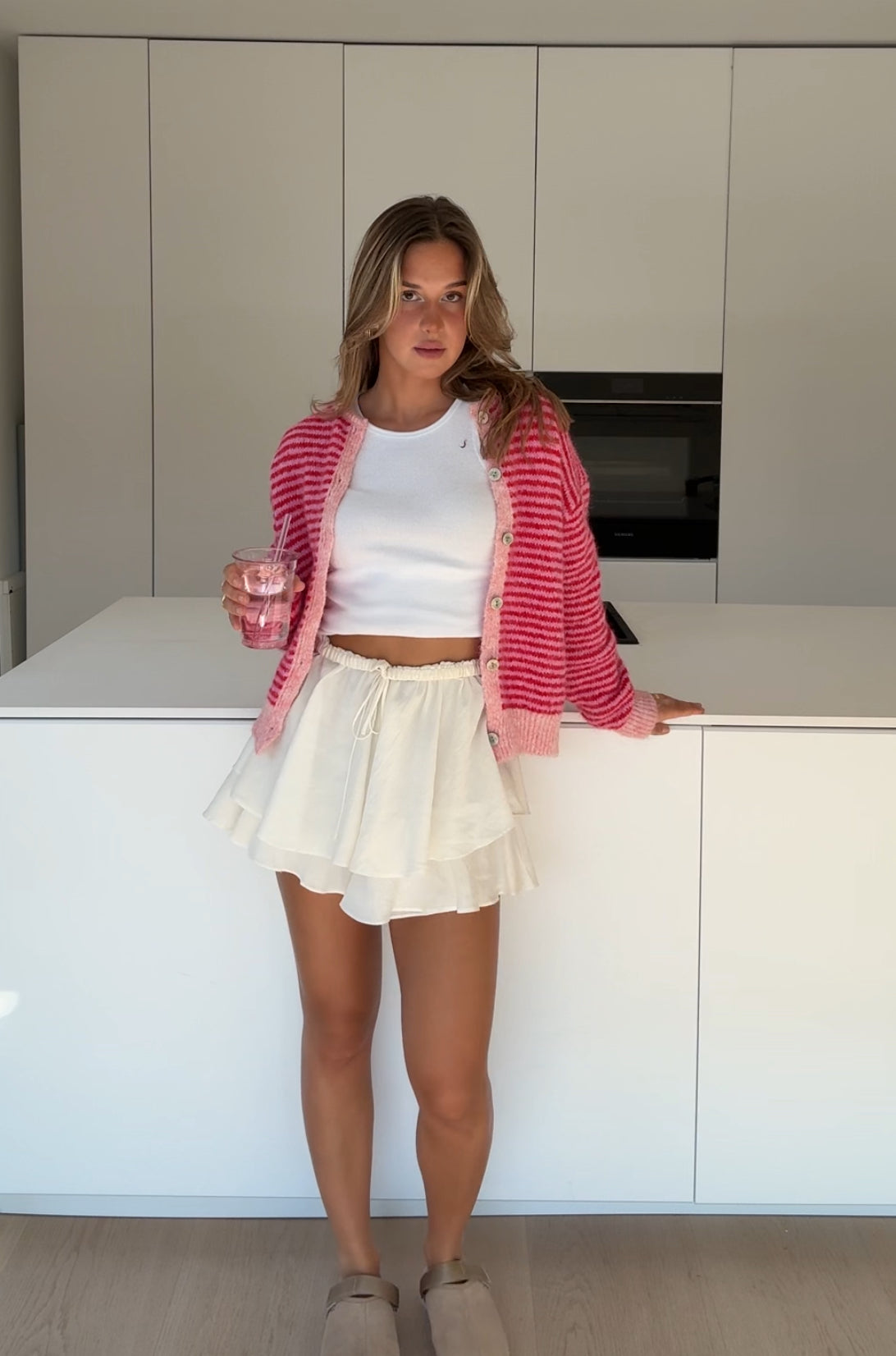 SOFT STRIPED CARDIGAN CHERRY