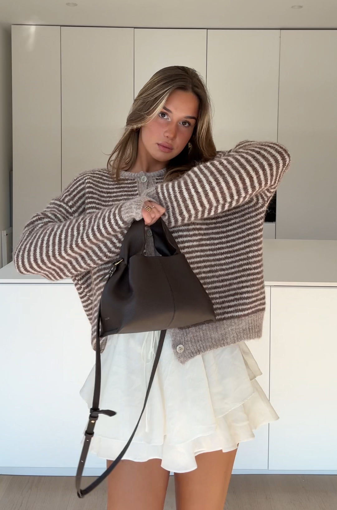 SOFT STRIPED CARDIGAN CINNAMON