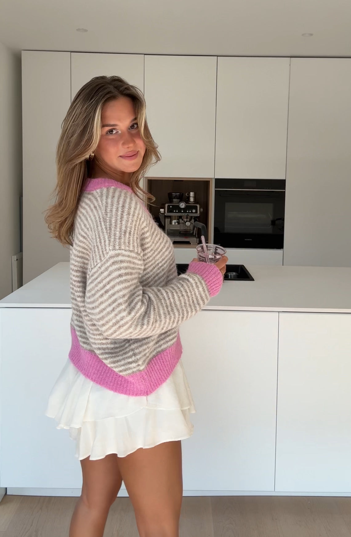 SOFT STRIPED CARDIGAN CREAMY PINK