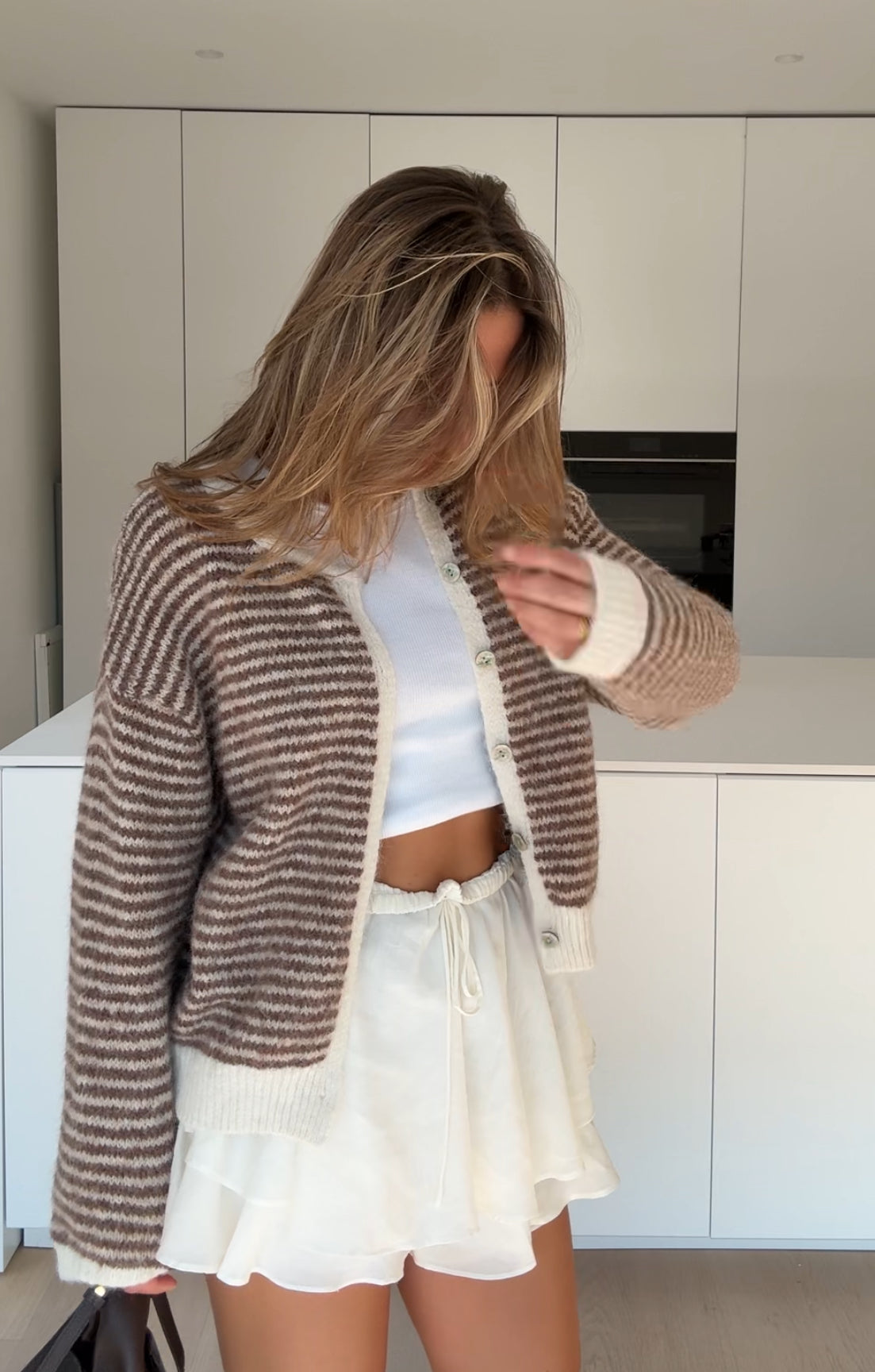 SOFT STRIPED CARDIGAN TOFFEE