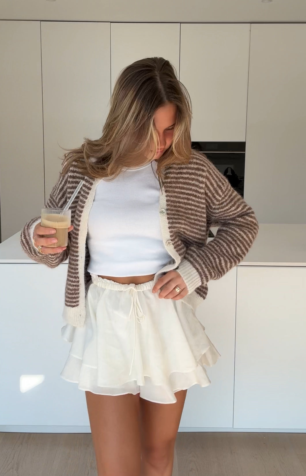 SOFT STRIPED CARDIGAN TOFFEE