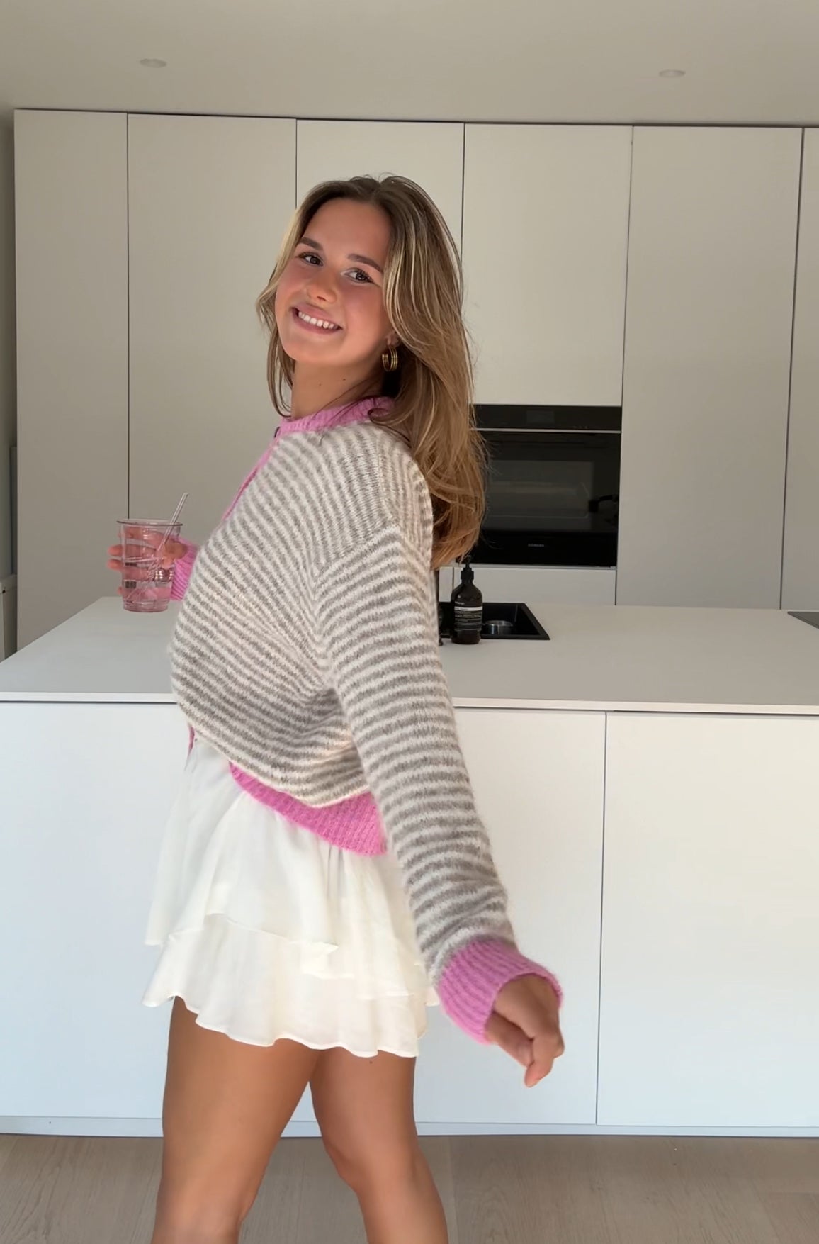 SOFT STRIPED CARDIGAN CREAMY PINK