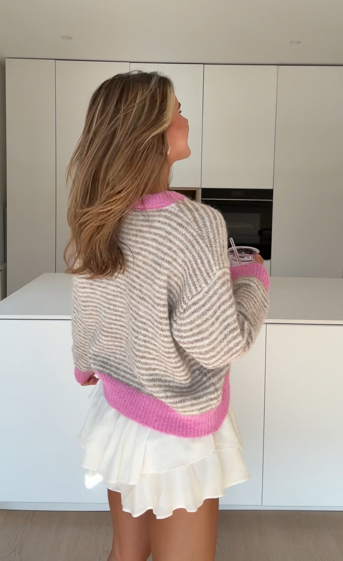 SOFT STRIPED CARDIGAN CREAMY PINK