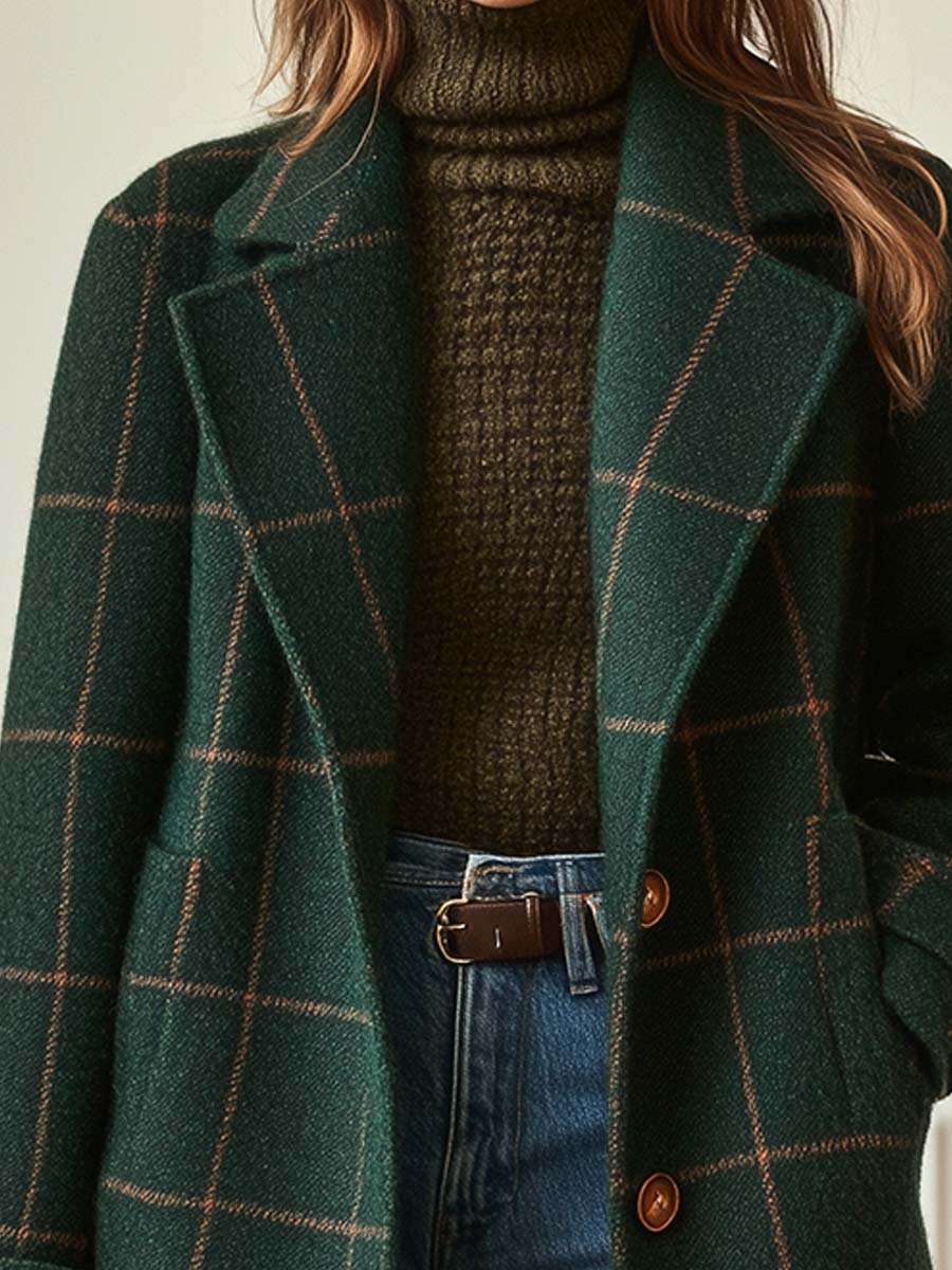 Clara | Retro Lapel Plaid Tweed Coat
