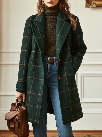 Clara | Retro Lapel Plaid Tweed Coat