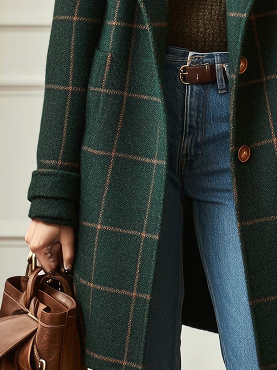 Clara | Retro Lapel Plaid Tweed Coat